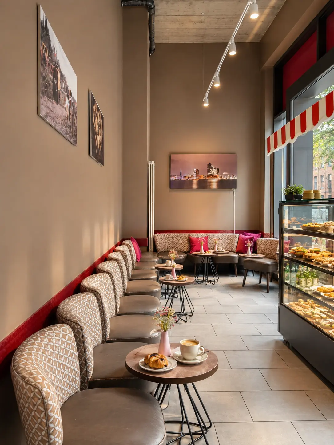 Gemütlicher Sitzbereich im Café Hafen Happen HafenCity